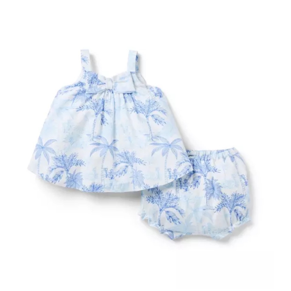 Janie and Jack Blue and White Diaper Cover Set with Tropical Print